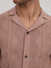 Reiss Rose Fortune Cable Knit Cuban Collar Shirt - Image 5 of 6