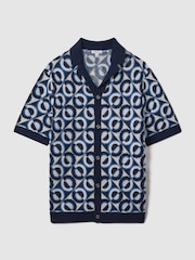 Reiss Navy Frenchie Crochet Cuban Collar Shirt - Image 2 of 7