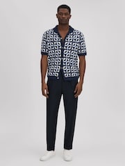 Reiss Navy Frenchie Crochet Cuban Collar Shirt - Image 3 of 7