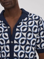 Reiss Navy Frenchie Crochet Cuban Collar Shirt - Image 4 of 7