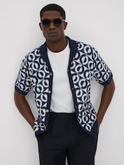 Reiss Navy Frenchie Crochet Cuban Collar Shirt - Image 6 of 7