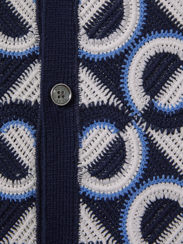 Reiss Navy Frenchie Crochet Cuban Collar Shirt - Image 7 of 7