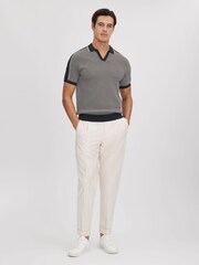 Reiss Hunting Green Brunswick Geometric Design Knitted Open Collar Shirt - Image 3 of 7