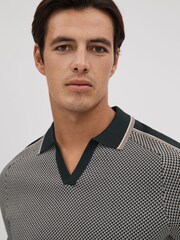 Reiss Hunting Green Brunswick Geometric Design Knitted Open Collar Shirt - Image 4 of 7