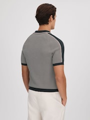 Reiss Hunting Green Brunswick Geometric Design Knitted Open Collar Shirt - Image 5 of 7