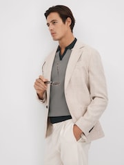 Reiss Hunting Green Brunswick Geometric Design Knitted Open Collar Shirt - Image 6 of 7