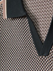 Reiss Hunting Green Brunswick Geometric Design Knitted Open Collar Shirt - Image 7 of 7