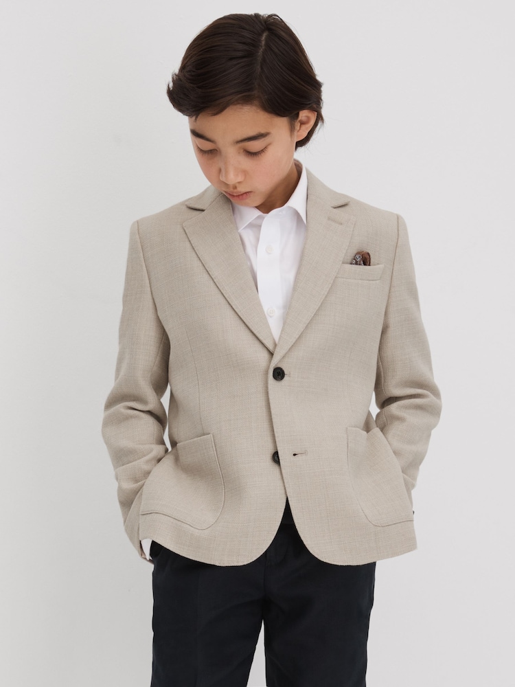 Reiss Stone Attire 3-9 yrs Textured Wool Blend Single Breasted Blazer - Image 1 of 4