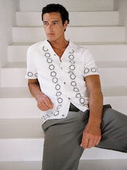 Reiss White Decoy Knitted Cuban Collar Shirt - Image 1 of 7