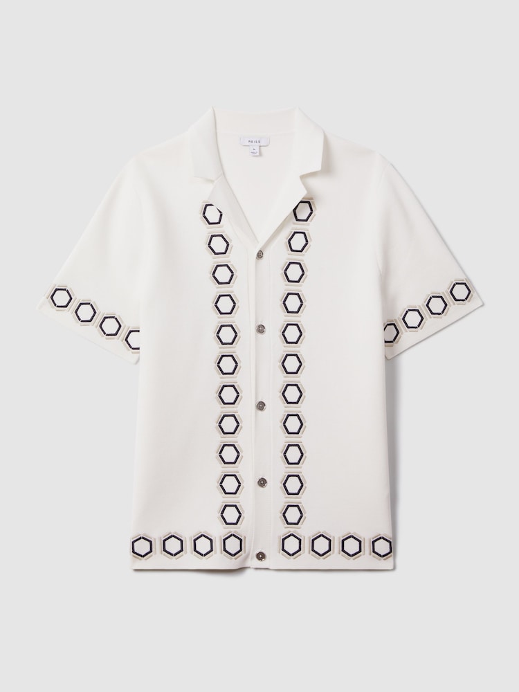 Reiss White Decoy Knitted Cuban Collar Shirt - Image 2 of 7