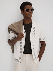 Reiss White Decoy Knitted Cuban Collar Shirt - Image 3 of 7