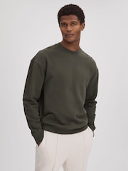 Reiss Khaki Alistar Cotton Crew Neck Sweatshirt - Image 1 of 5