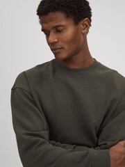 Reiss Khaki Alistar Cotton Crew Neck Sweatshirt - Image 4 of 5