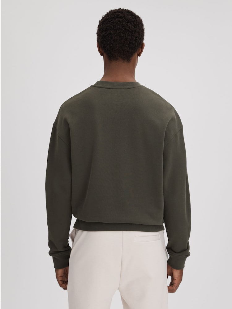 Reiss Khaki Alistar Cotton Crew Neck Sweatshirt - Image 5 of 5