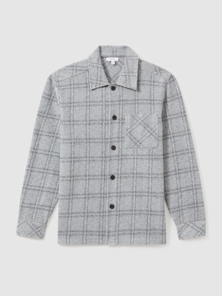 Reiss Soft Grey Olivier Brushed Check Overshirt - Image 2 of 5