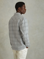 Reiss Soft Grey Olivier Brushed Check Overshirt - Image 4 of 5