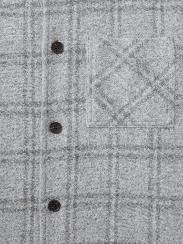 Reiss Soft Grey Olivier Brushed Check Overshirt - Image 5 of 5