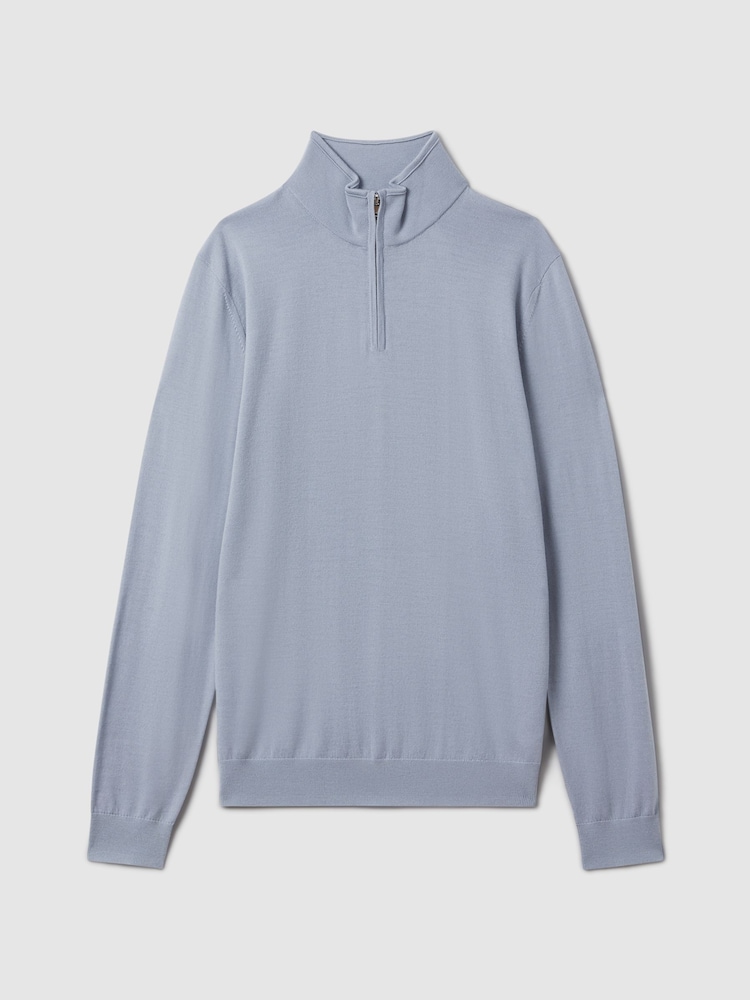 Reiss China Blue Blackhall Merino Wool Half-Zip Funnel Neck Jumper - Image 2 of 5