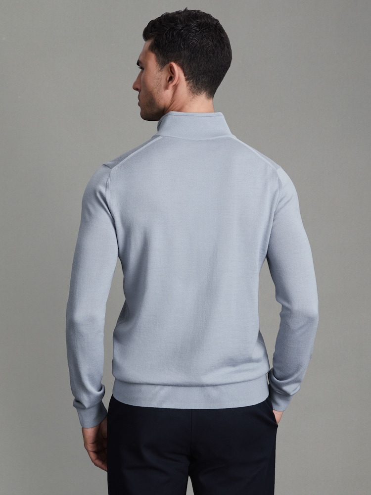 Reiss China Blue Blackhall Merino Wool Half-Zip Funnel Neck Jumper - Image 5 of 5