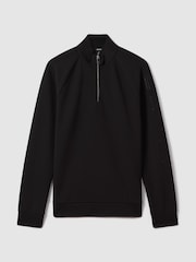 Reiss Black Williams Interlock Jersey Half-Zip Funnel Neck Sweatshirt - Image 2 of 7