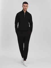 Reiss Black Williams Interlock Jersey Half-Zip Funnel Neck Sweatshirt - Image 3 of 7