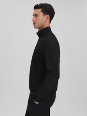 Reiss Black Williams Interlock Jersey Half-Zip Funnel Neck Sweatshirt - Image 4 of 7