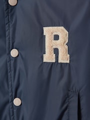 Reiss Airforce Blue/Stone Arkan Senior Colourblock Varsity Bomber Jacket With Linen - Image 4 of 4