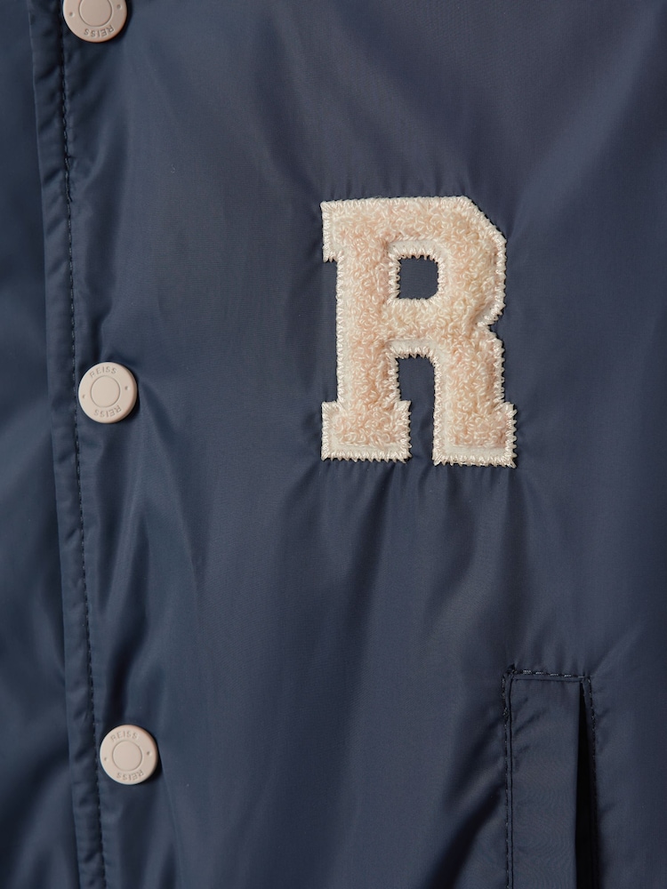 Reiss Airforce Blue/Stone Arkan Senior Colourblock Varsity Bomber Jacket With Linen - Image 4 of 4