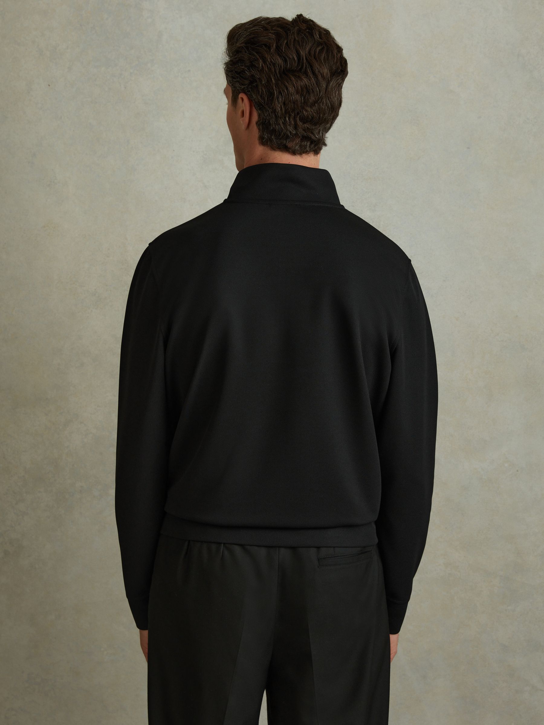 Buy Reiss Black Barret Textured Half-Zip Funnel Neck Jumper