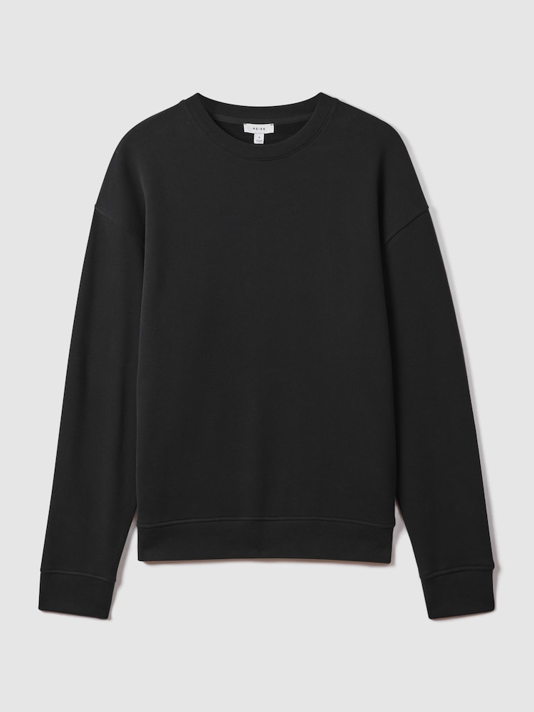 Reiss Washed Black Alistar Cotton Crew Neck Sweatshirt - Image 2 of 5