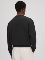 Reiss Washed Black Alistar Cotton Crew Neck Sweatshirt - Image 5 of 5