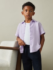 Reiss Orchid Holiday 9-13 yrs Short Sleeve Linen Shirt - Image 1 of 4