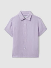 Reiss Orchid Holiday 9-13 yrs Short Sleeve Linen Shirt - Image 2 of 4