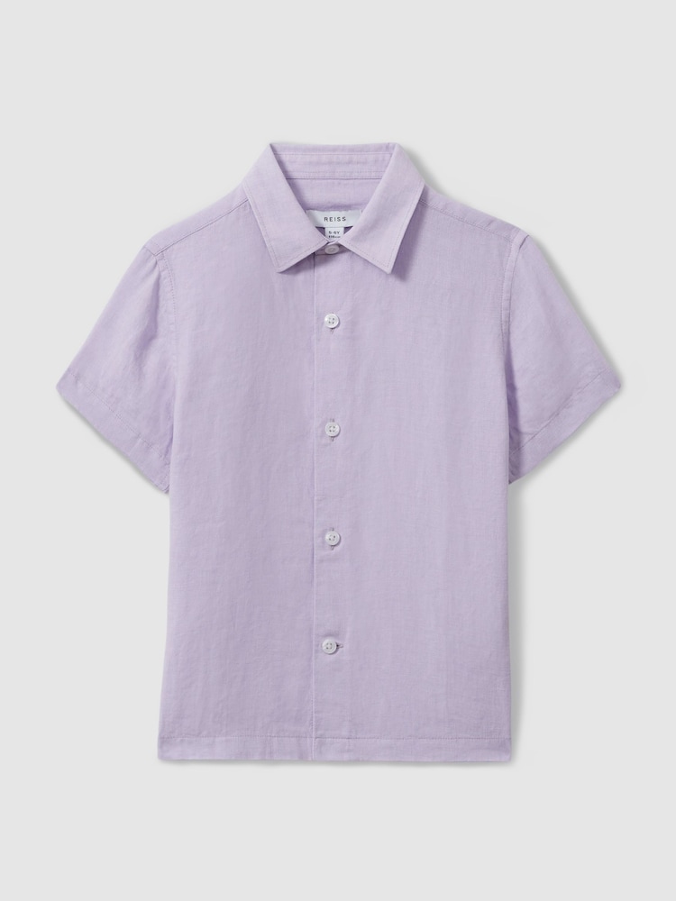 Reiss Orchid Holiday 9-13 yrs Short Sleeve Linen Shirt - Image 2 of 4