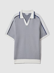 Reiss Airforce Blue Brunswick Geometric Design Open-Collar Shirt - Image 2 of 6