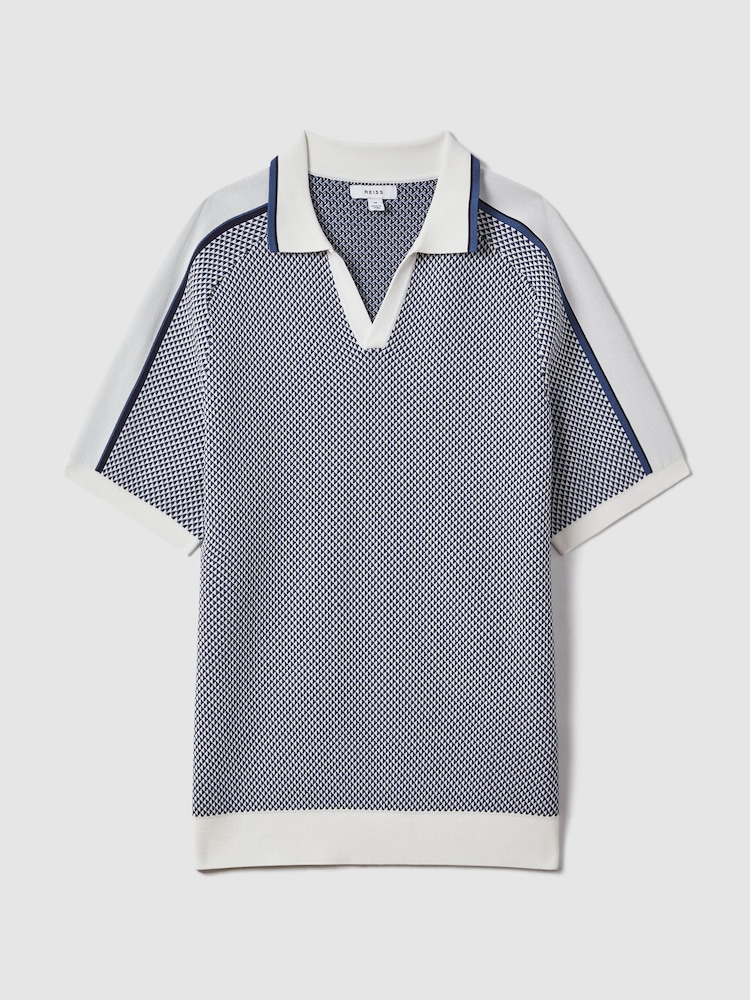 Reiss Airforce Blue Brunswick Geometric Design Open-Collar Shirt - Image 2 of 6