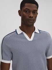 Reiss Airforce Blue Brunswick Geometric Design Open-Collar Shirt - Image 4 of 6