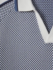 Reiss Airforce Blue Brunswick Geometric Design Open-Collar Shirt - Image 6 of 6