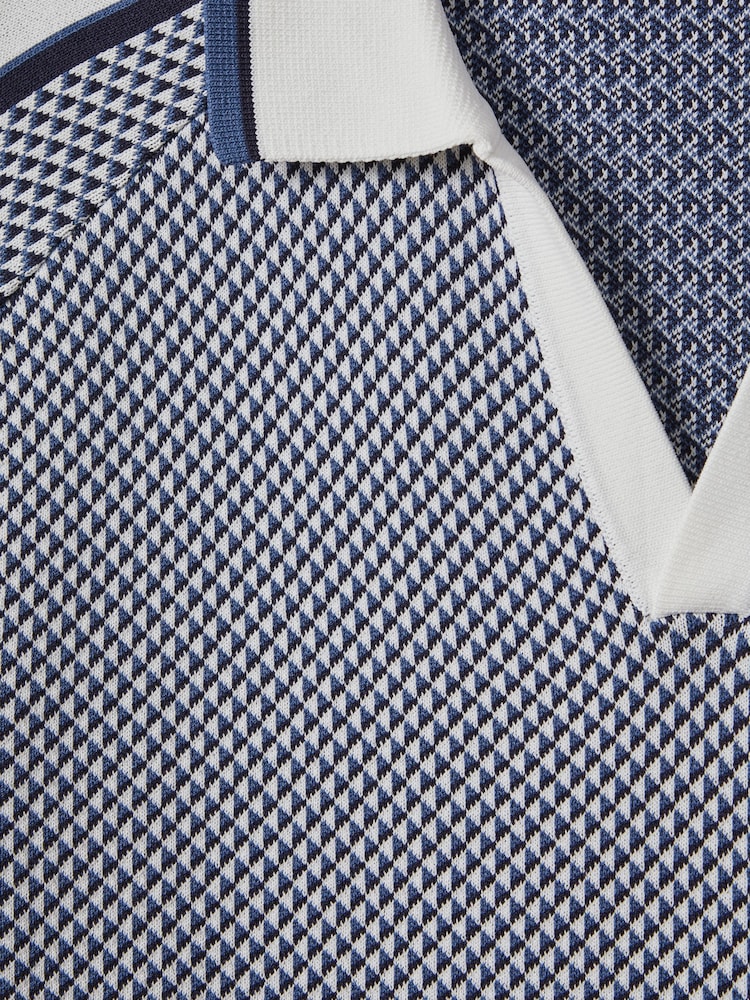 Reiss Airforce Blue Brunswick Geometric Design Open-Collar Shirt - Image 6 of 6