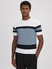 Reiss Airforce Blue Multi Auckland Mercerised Cotton Crew Neck T-Shirt - Image 1 of 5