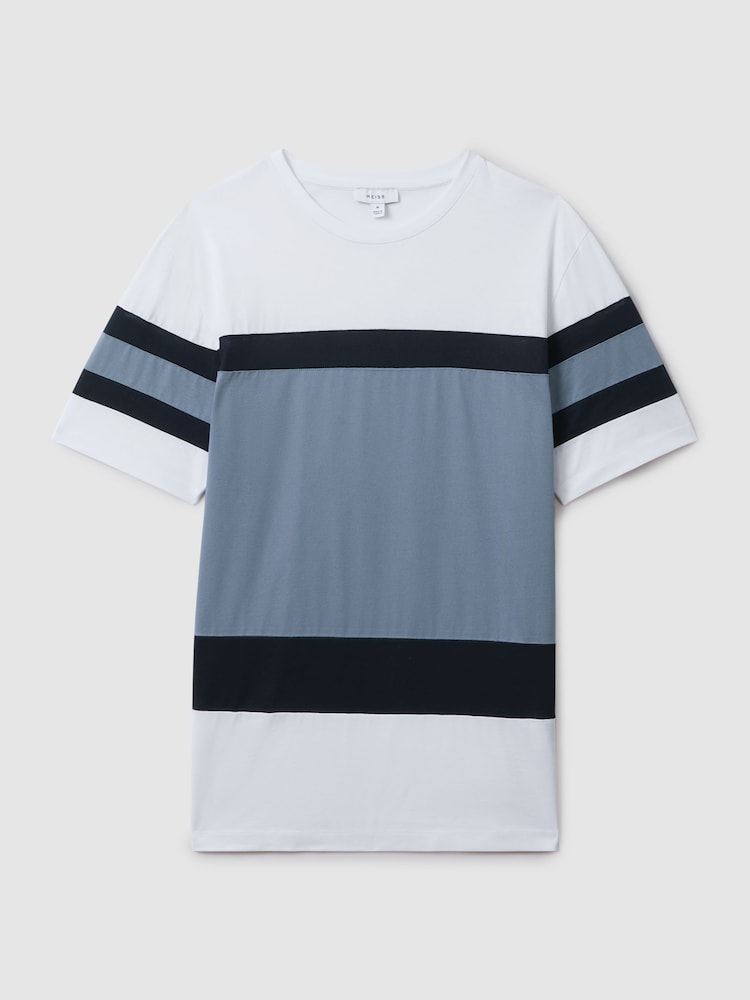 Reiss Airforce Blue Multi Auckland Mercerised Cotton Crew Neck T-Shirt - Image 2 of 5