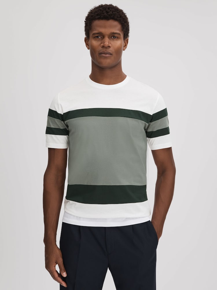 Reiss Sage Multi Auckland Mercerised Cotton Crew Neck T-Shirt - Image 1 of 6