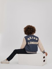 Reiss Green/Stone Arkan 3-9 yrs Colourblock Varsity Bomber Jacket With Linen - Image 3 of 4