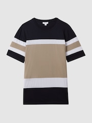 Reiss Navy/Camel Auckland Mercerised Cotton Crew Neck T-Shirt - Image 2 of 5