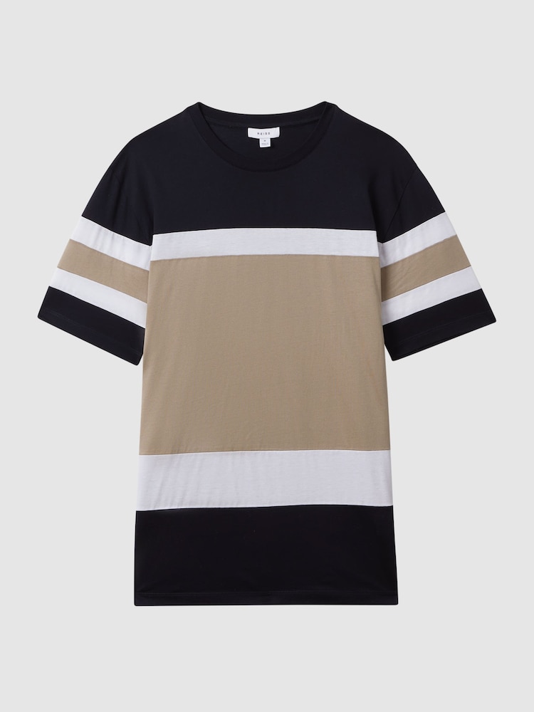 Reiss Navy/Camel Auckland Mercerised Cotton Crew Neck T-Shirt - Image 2 of 5