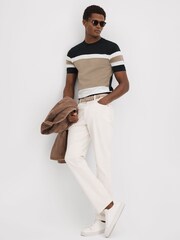Reiss Navy/Camel Auckland Mercerised Cotton Crew Neck T-Shirt - Image 3 of 5