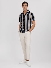 Reiss Navy/Camel Alton Slim Fit Ribbed Cuban Collar Shirt - Image 3 of 6