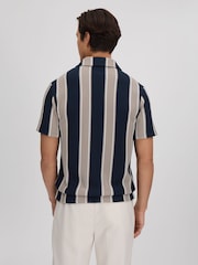 Reiss Navy/Camel Alton Slim Fit Ribbed Cuban Collar Shirt - Image 5 of 6