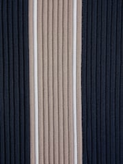 Reiss Navy/Camel Alton Slim Fit Ribbed Cuban Collar Shirt - Image 6 of 6