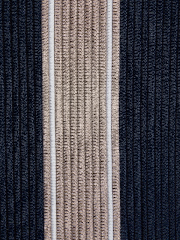 Reiss Navy/Camel Alton Slim Fit Ribbed Cuban Collar Shirt - Image 6 of 6